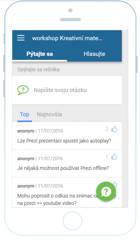 Běhání s mikrofonem je passé! Otázky posílají a vidí všichni v místnosti okamžitě. Foto: Sli.do